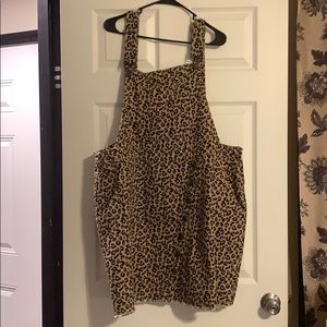 Plus Size Leopard Demin Overall Dress